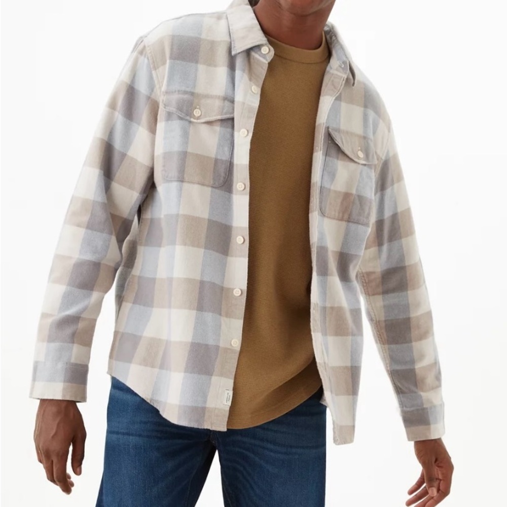 American Eagle Super Soft Button Up Flannel Shirt XS Cabincore Outdoorsy Neutral